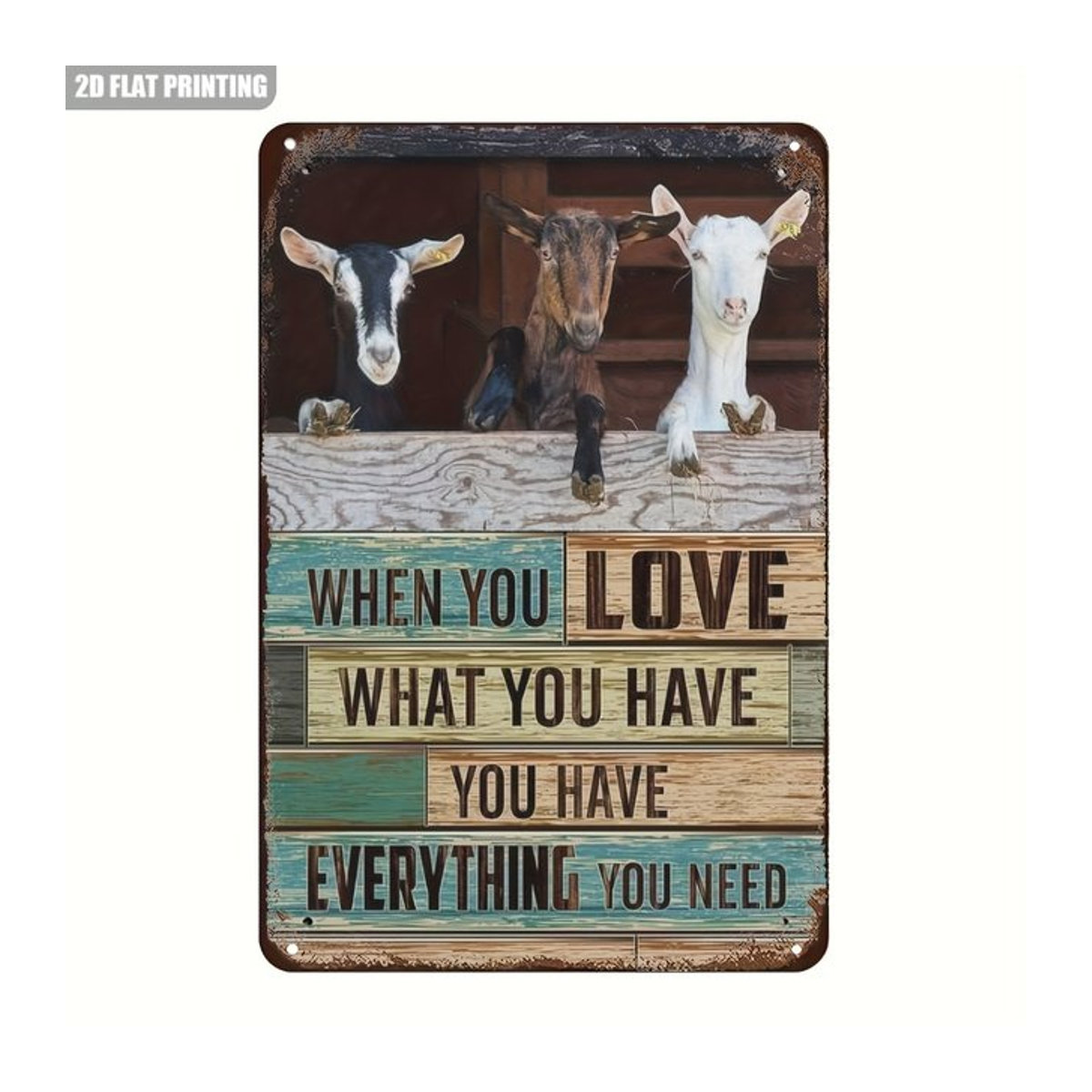 GOATNOSTALGZ Retro-Schild Love What You Have aus Metall in Vintage-Optik, Wanddekoration mit Typografie und Tier-Motiv, B: 30,48 cm, H: 20,32 cm - Bild 1