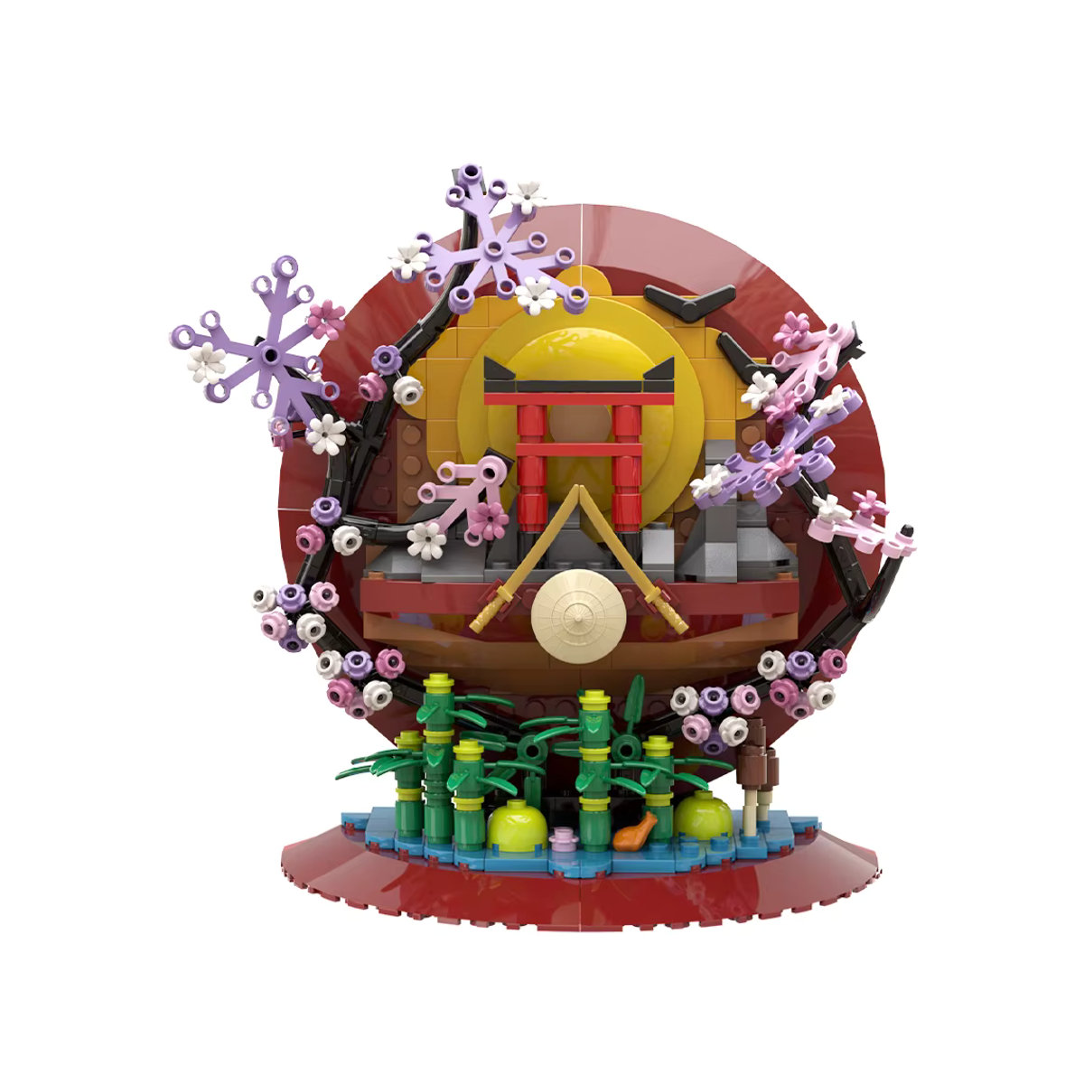 GOBRICKS Japan Kunst Postkarte Modell Bausteine Sakura Fuji Schrein Serie, mehrfarbig - Bild 1