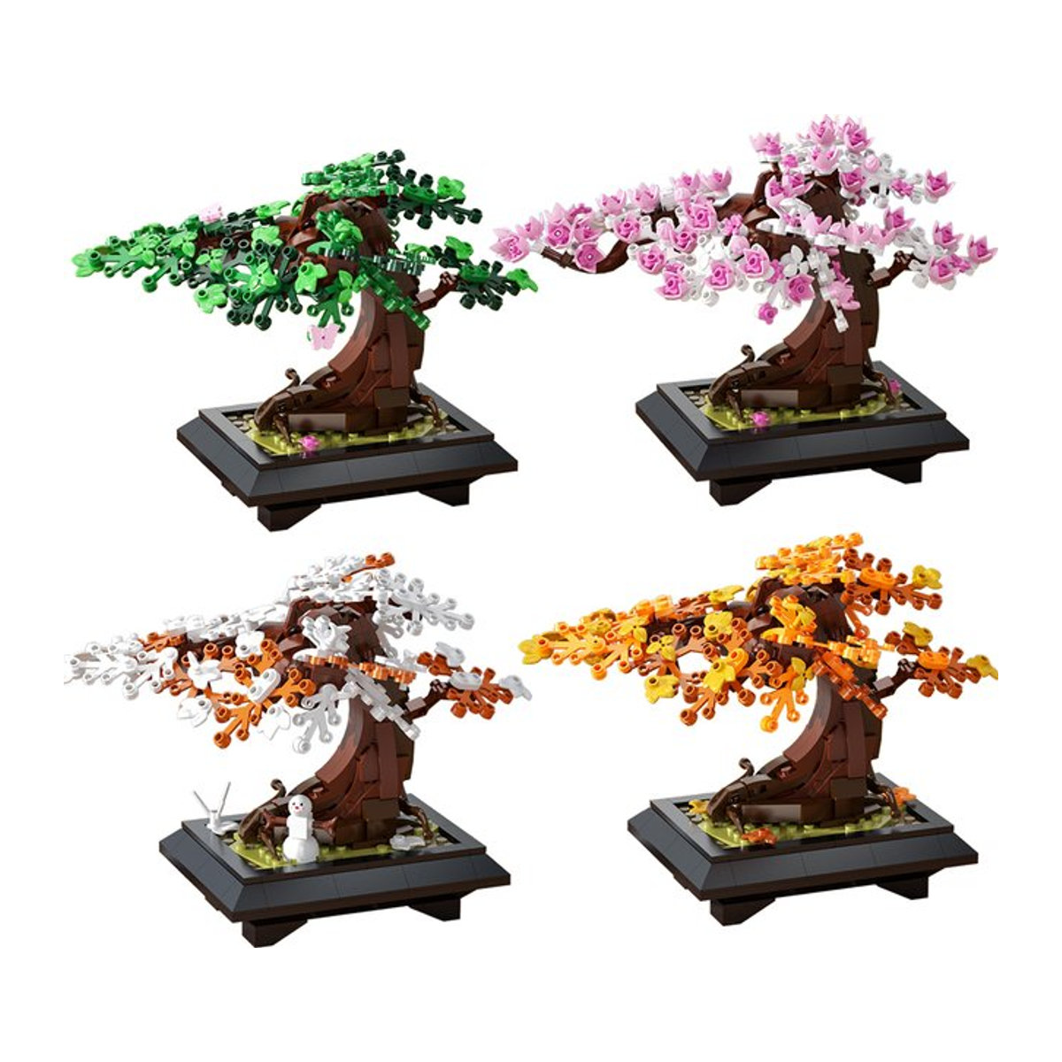 GOBRICKS MOC Bonsai Baum Bausteine Set Vier Jahreszeiten Blumen Topfpflanze DIY Botanisches Spielzeug für Erwachsene, Mehrfarbig - Bild 1