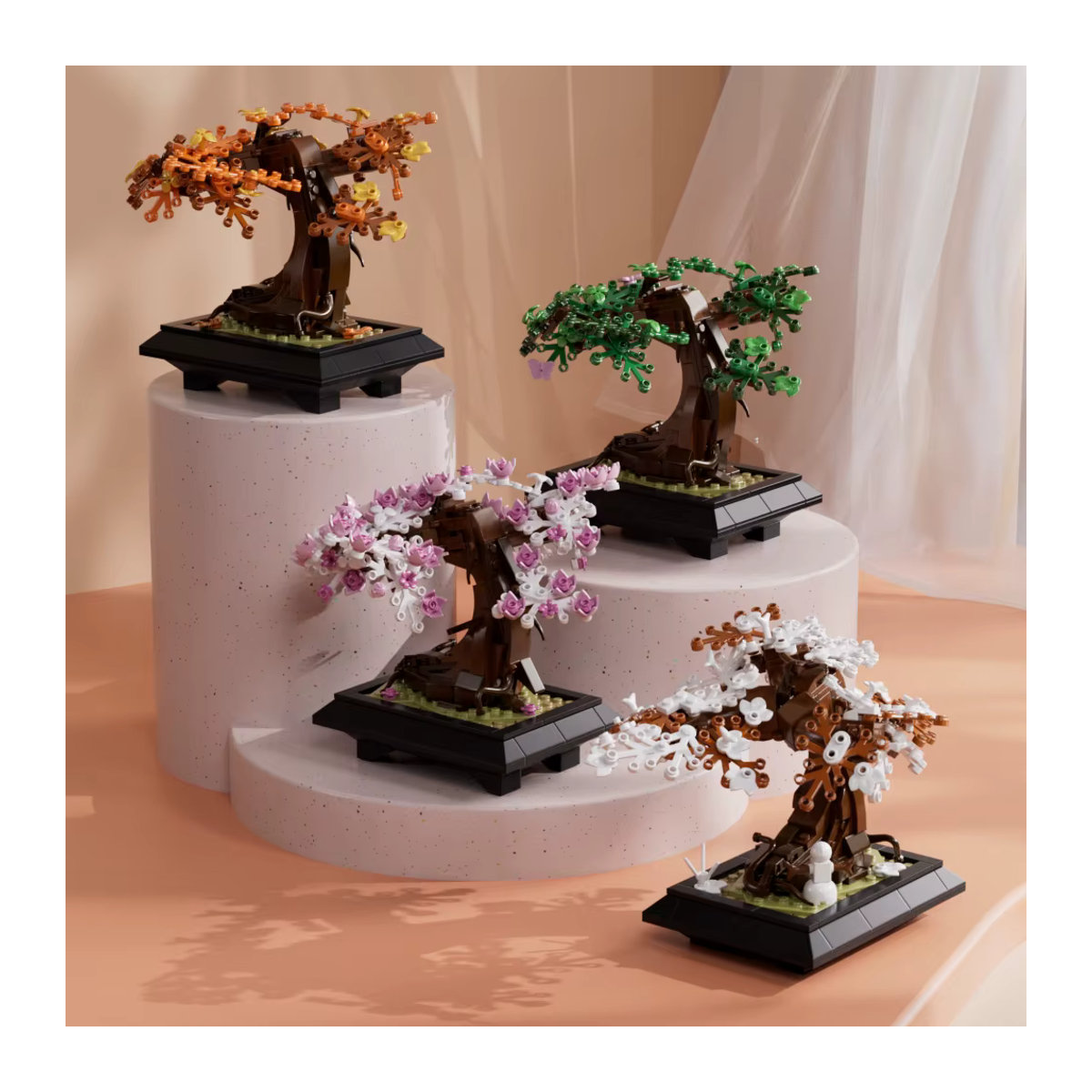 GOBRICKS MOC Bonsai Baum Bausteine Set Vier Jahreszeiten Blumen Topfpflanze DIY Botanisches Spielzeug für Erwachsene, Mehrfarbig - Bild 2