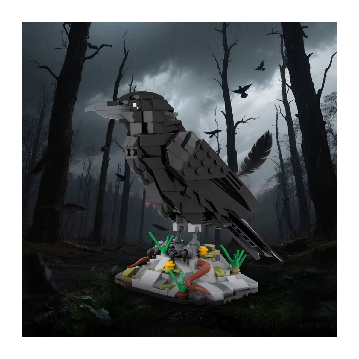 GOBRICKS MOC Raben-Modell Baustein-Set, Schwarzer Vogel 3D Dekoration aus Kunststoff, STEM-Spielzeug für Erwachsene - Bild 2