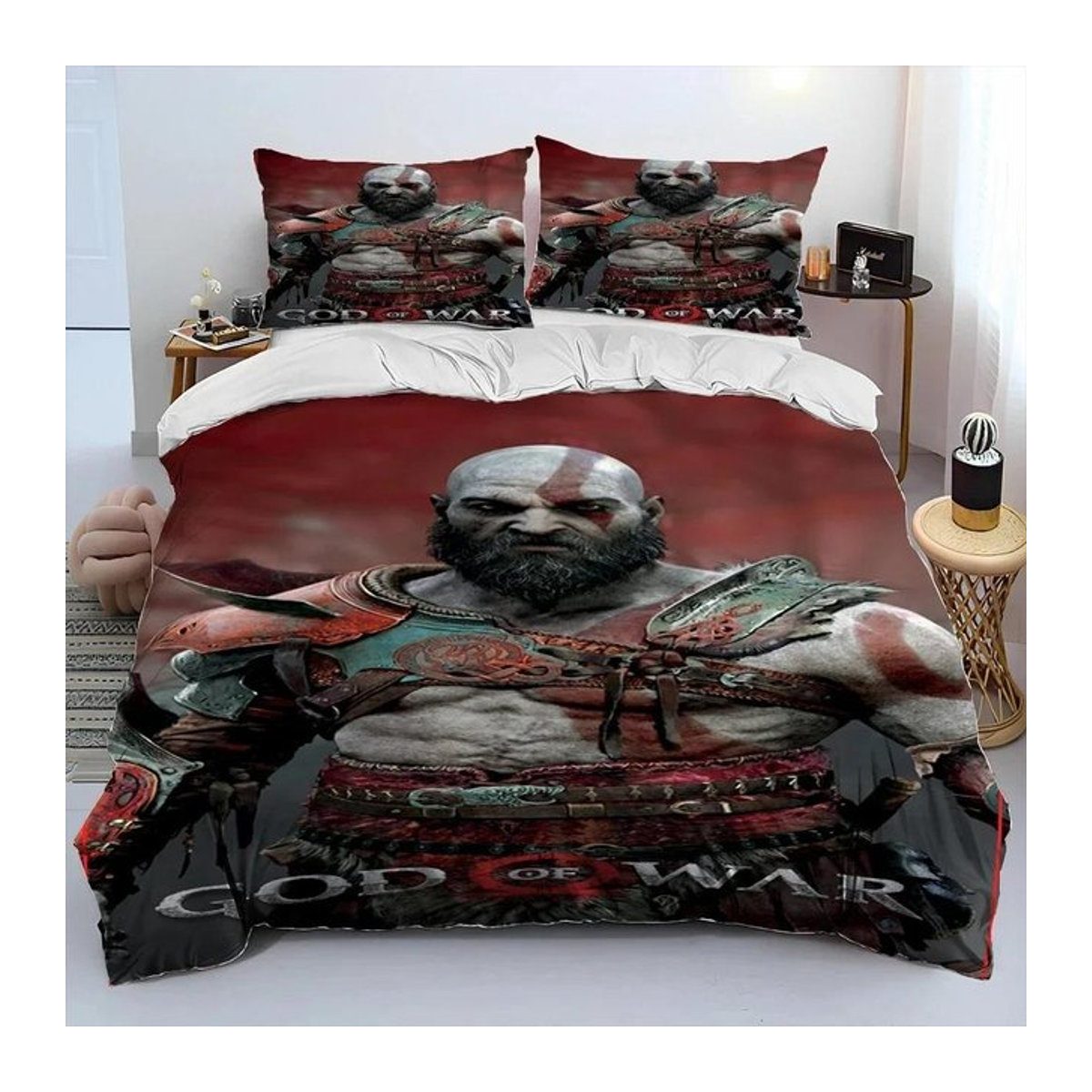 God of War Kratos Bettwäsche-Set mit Bettbezug und Kissenbezug, mehrfarbig, Breite: 140 cm, Länge: 210 cm - Bild 1