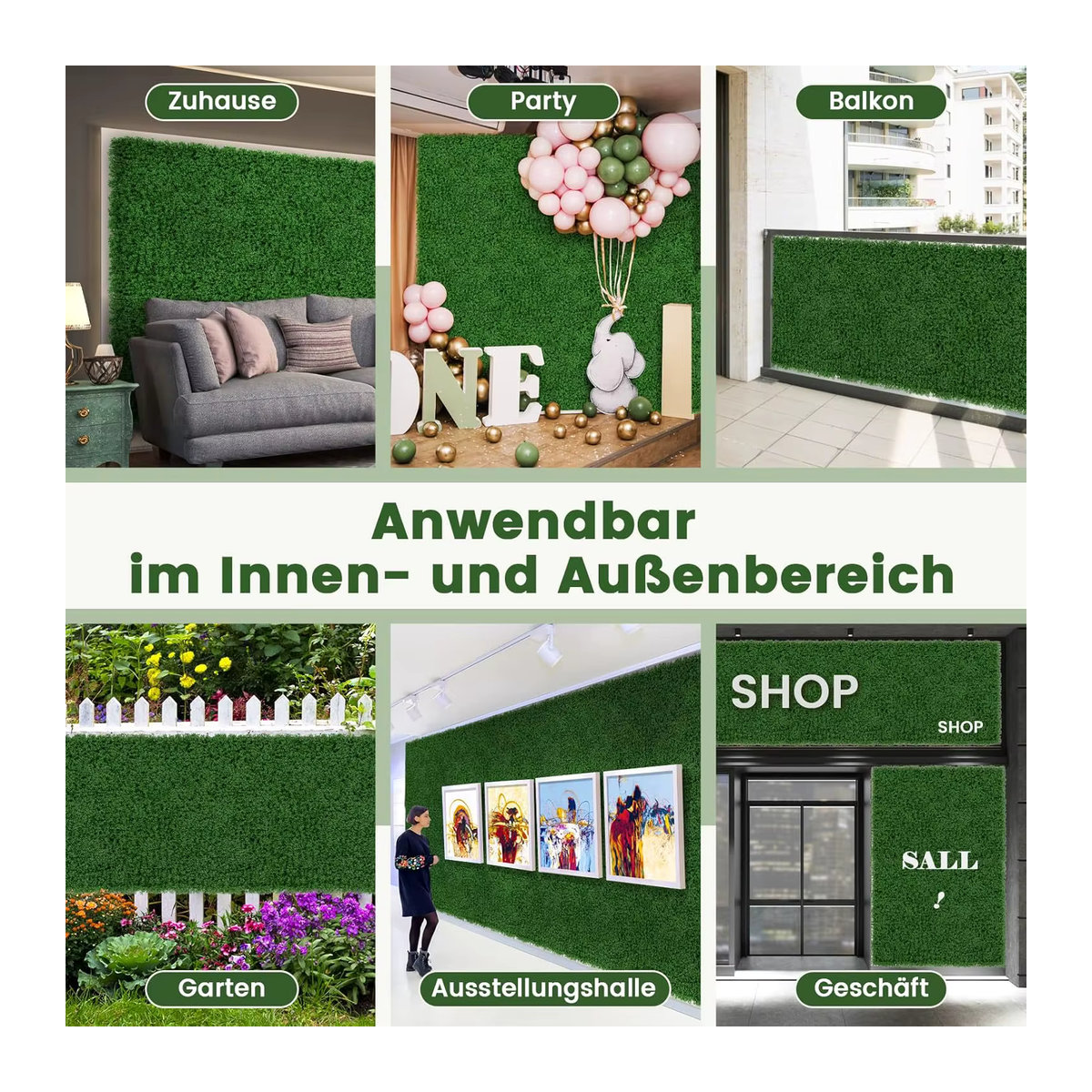 GOFLAME 12er Set künstliche Mooswand in Grün, ineinandergreifende Sichtschutzhecke für Garten, Balkon und Zuhause, B/T/H: 50,5 x 50,5 x 50,5 cm - Bild 2