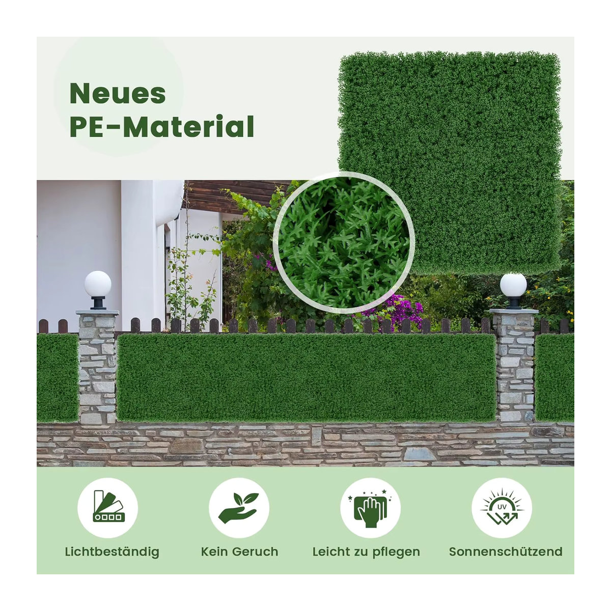 GOFLAME 12er Set künstliche Mooswand in Grün, ineinandergreifende Sichtschutzhecke für Garten, Balkon und Zuhause, B/T/H: 50,5 x 50,5 x 50,5 cm - Bild 4