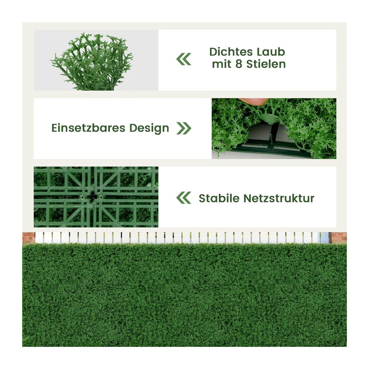 GOFLAME 12er Set künstliche Mooswand in Grün, ineinandergreifende Sichtschutzhecke für Garten, Balkon und Zuhause, B/T/H: 50,5 x 50,5 x 50,5 cm - Bild 6