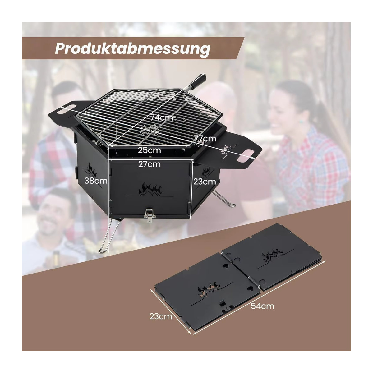 GOFLAME 2-in-1 Holzkohlegrill und Feuerstelle aus Metall in Schwarz mit 360-Grad-Drehfunktion und Klappfunktion für Camping und Kochen - Bild 4