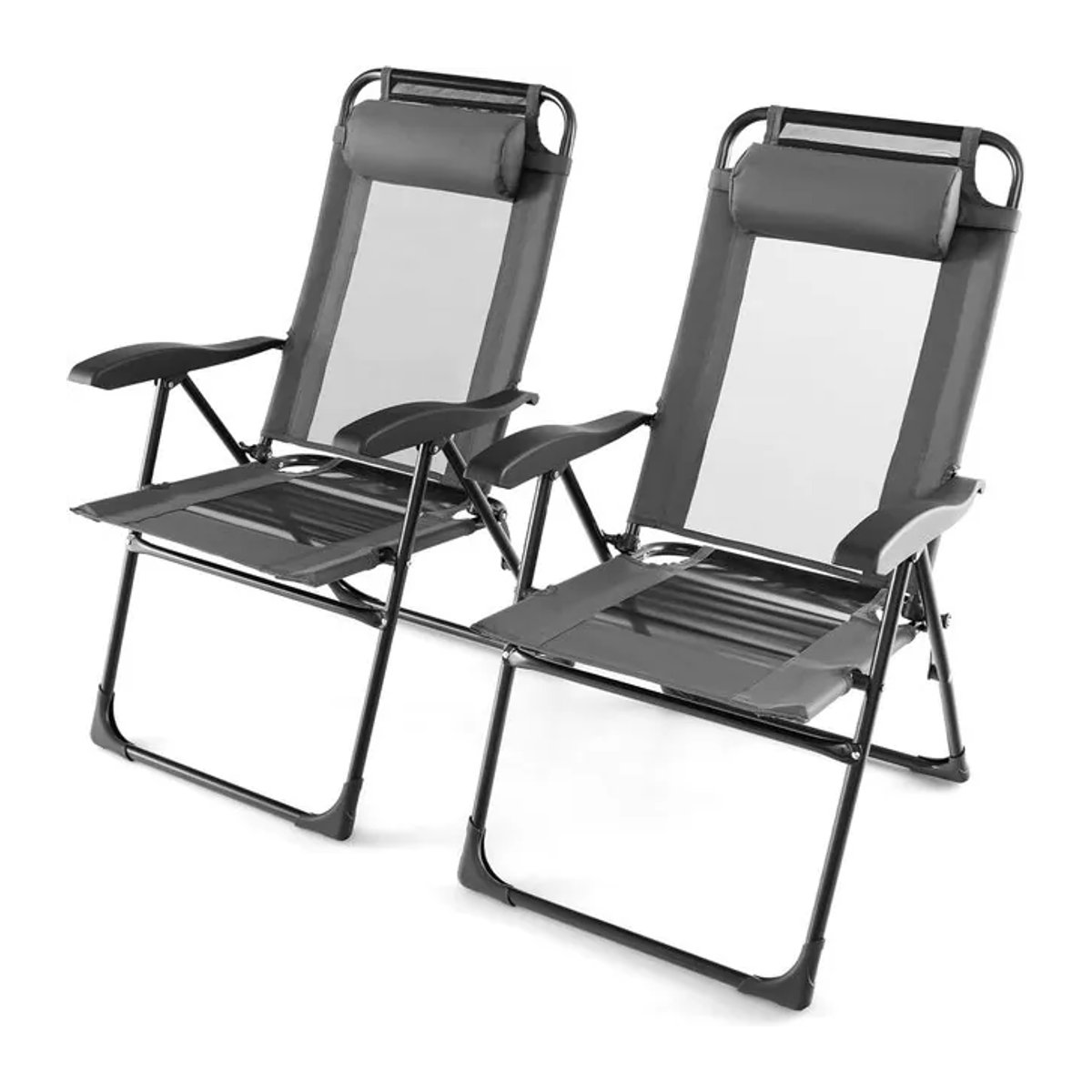 GOFLAME 2er-Set Gartenstühle aus Metall in Grau mit Kopfstütze und 7-fach verstellbarer Rückenlehne - Bild 1