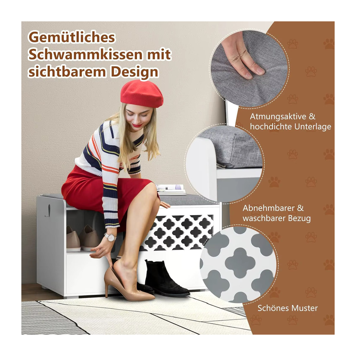 GOFLAME 4-in-1 Katzenhaus und Schrank für Katzentoilette als Schuhbank und Beistelltisch mit abnehmbarem Kissen in Weiß - Bild 5
