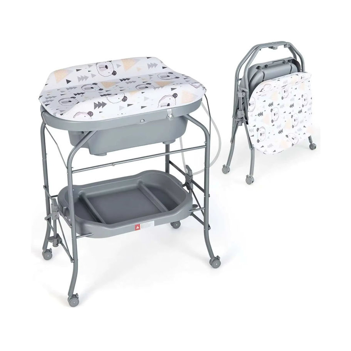 GOFLAME 4-in-1 Wickeltisch mit Badewanne und PVC-Pad, faltbare mobile Wickelstation in Weiß und Grau - Bild 6