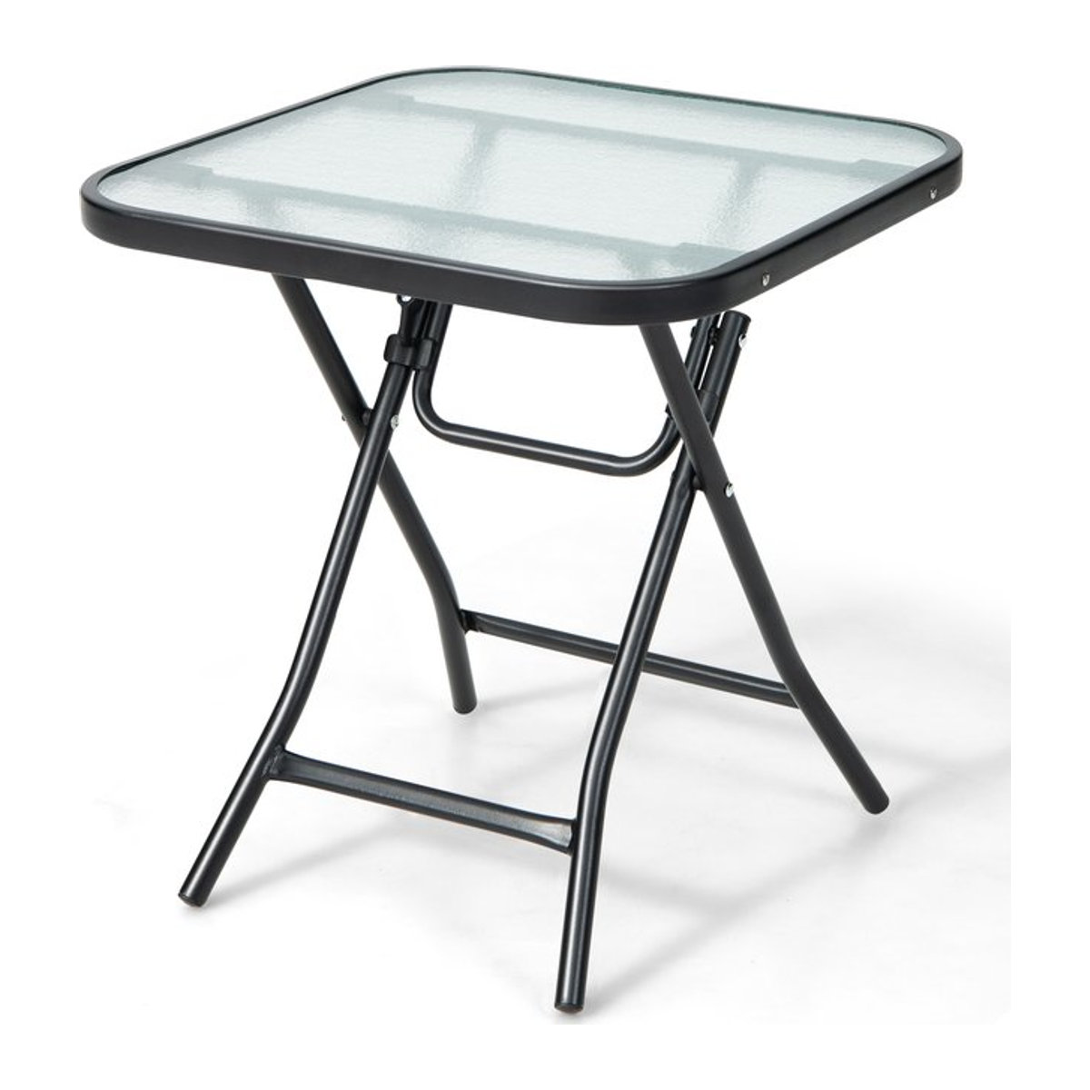 GOFLAME Beistelltisch aus Glas und Metall in Schwarz und Transparent, klappbarer quadratischer Bistrotisch für Terrasse und Garten - Bild 1