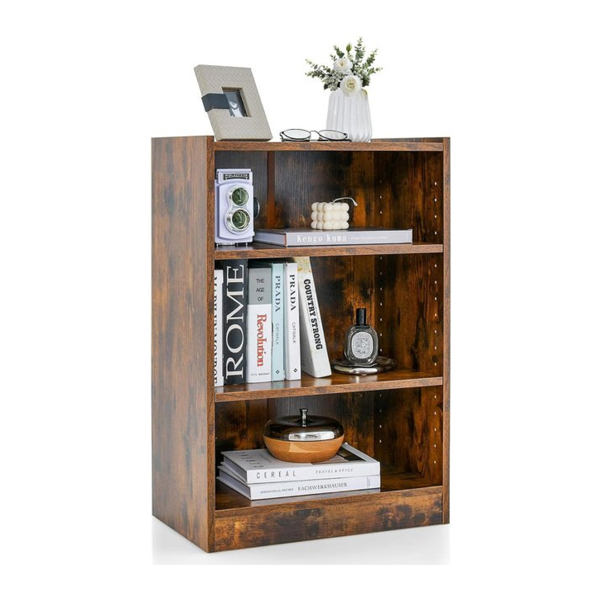 GOFLAME Bücherregal in Braun im Industrial Design mit verstellbaren Regalen aus Holzwerkstoff - Bild 1