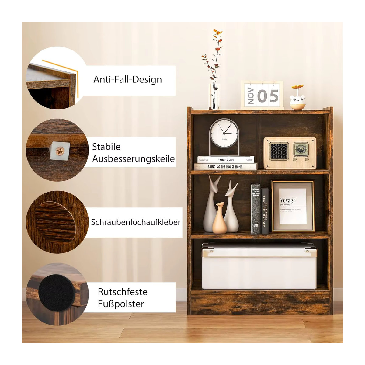 GOFLAME Bücherregal in Braun im Industrial Design mit verstellbaren Regalen aus Holzwerkstoff - Bild 6