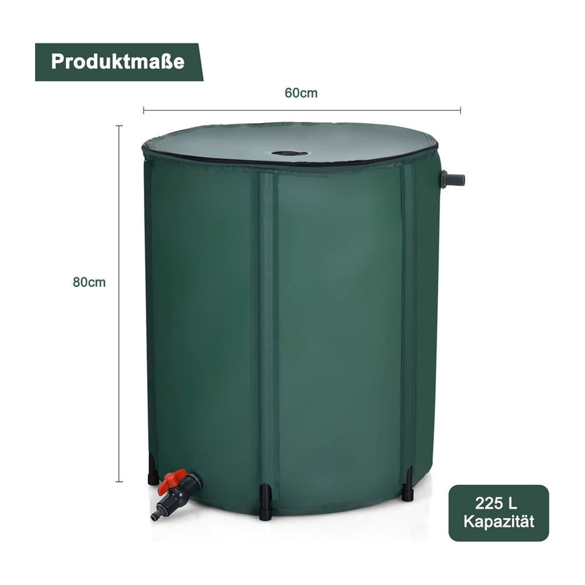 GOFLAME Faltbarer Regenfass mit Überlaufventil, 225l Regentank aus PVC, B/T/H: 60 x 60 x 80 cm - Bild 6