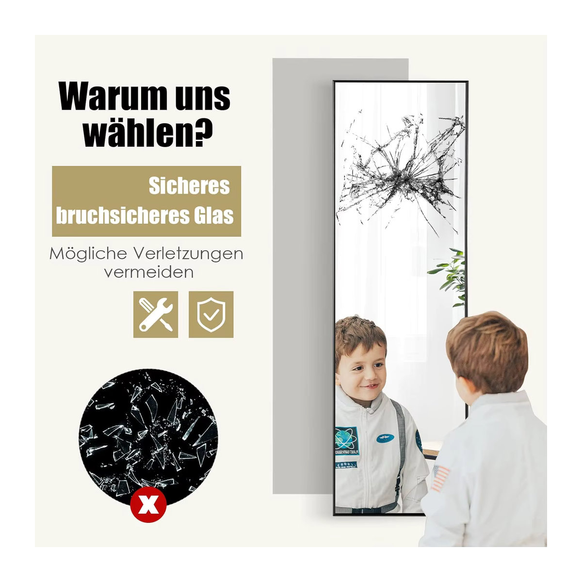 GOFLAME Ganzkörperspiegel mit höhenverstellbaren Haken, rechteckiger Wandspiegel aus Metall und Glas, B/H: 37 x 120 cm - Bild 2