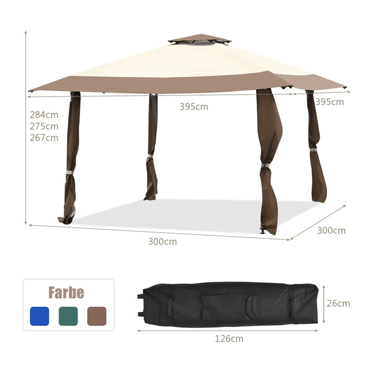 GOFLAME Gartenpavillon mit Doppel-Dach aus Polyrattan in Braun, 4 x 4 m, wasserdicht und winterfest - Bild 2