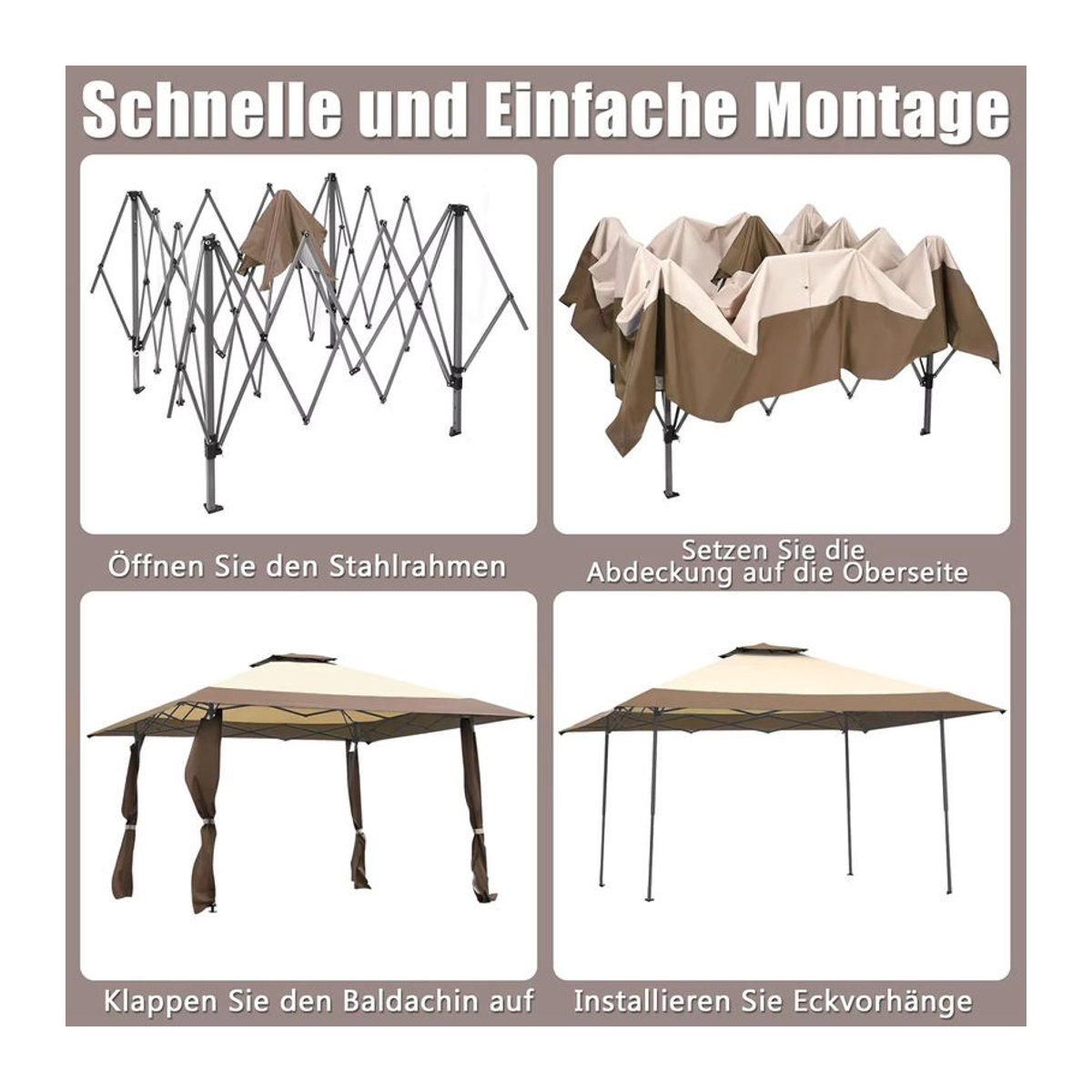 GOFLAME Gartenpavillon mit Doppel-Dach aus Polyrattan in Braun, 4 x 4 m, wasserdicht und winterfest - Bild 5