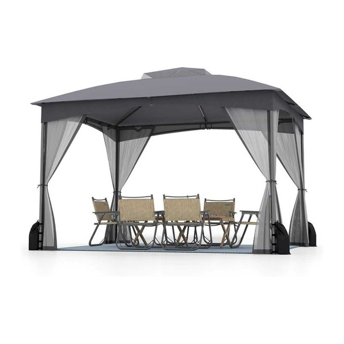 GOFLAME Gartenpavillon mit Doppeldach und 4 Moskitonetzen aus Polyester, Wasserdicht und Winterfest, Grau - Bild 1