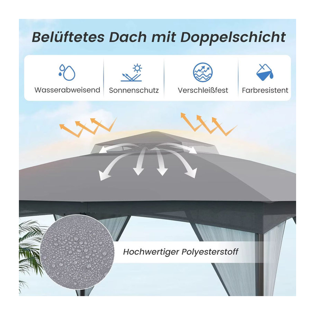 GOFLAME Gartenpavillon mit Doppeldach und 4 Moskitonetzen aus Polyester, Wasserdicht und Winterfest, Grau - Bild 2