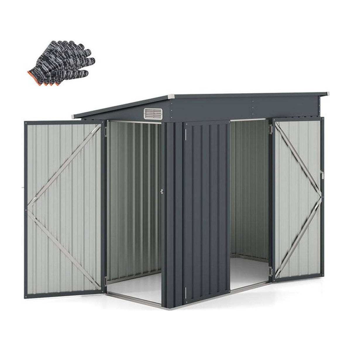 GOFLAME Gartenschuppen aus Metall in Grau und Anthrazit mit Schrägdach, 2 Türen und Lüftungsschlitzen - Bild 1