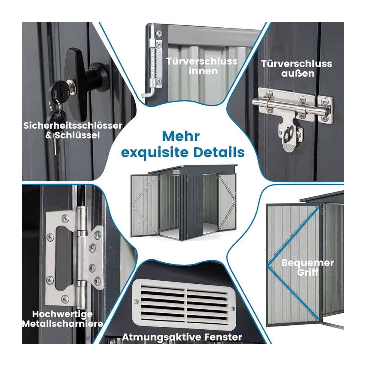 GOFLAME Gartenschuppen aus Metall in Grau und Anthrazit mit Schrägdach, 2 Türen und Lüftungsschlitzen - Bild 5