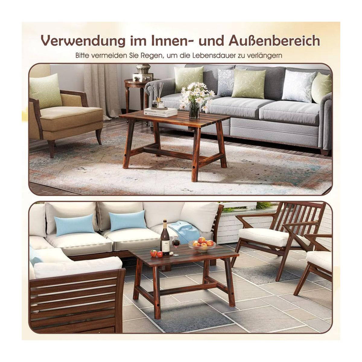 GOFLAME Gartentisch aus Massivholz in Braun im klassischen Design für Garten, Terrasse oder Balkon - Bild 2