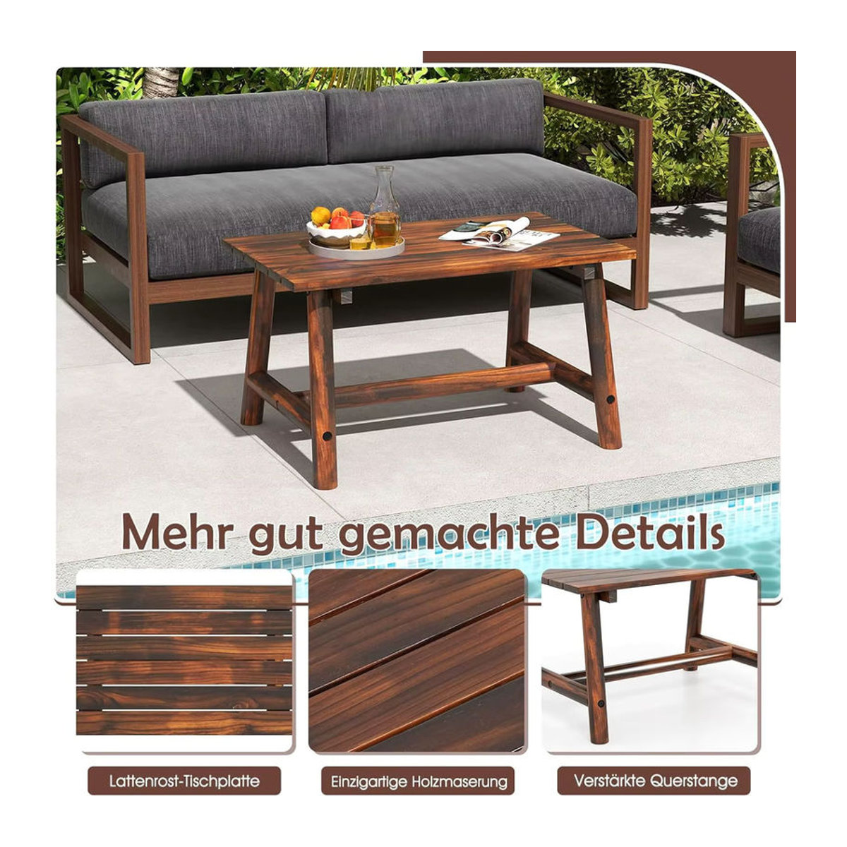 GOFLAME Gartentisch aus Massivholz in Braun im klassischen Design für Garten, Terrasse oder Balkon - Bild 6