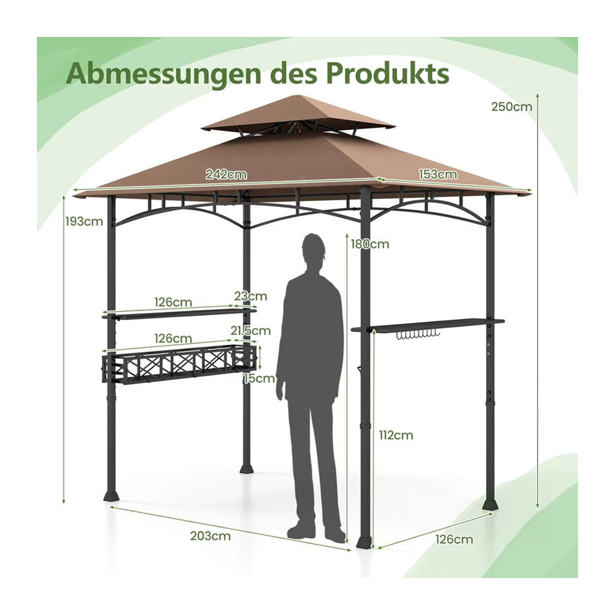GOFLAME Grillpavillon mit Doppeldach und Seitenregalen in Braun und Grau aus Metall - Bild 4