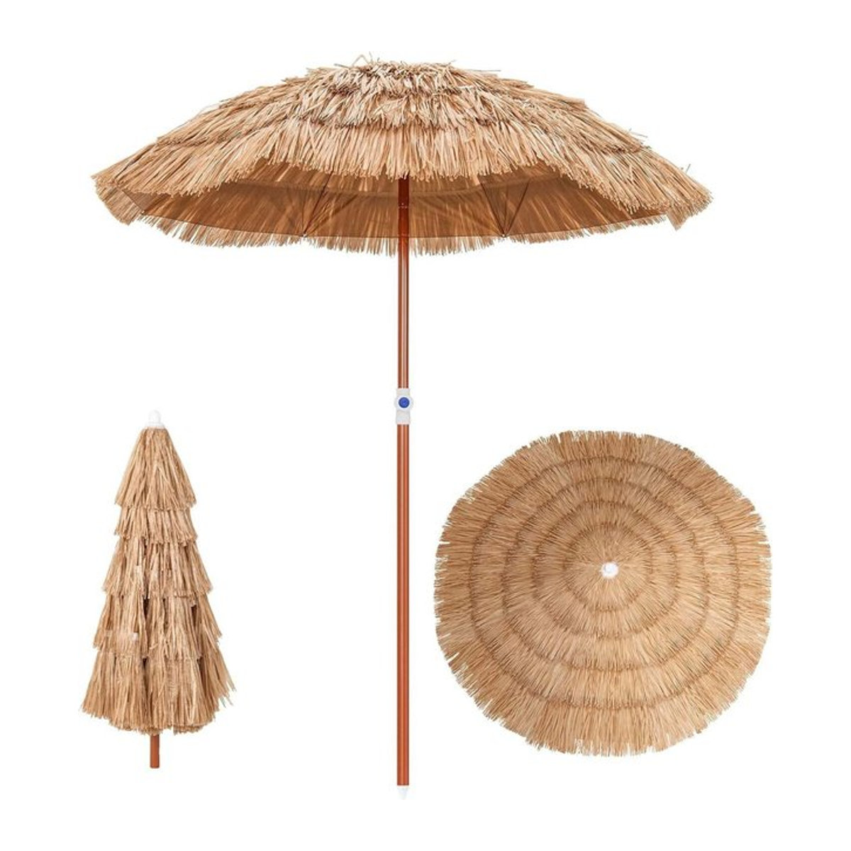 GOFLAME Hawaii-Strandschirm mit UV-Schutz, höhenverstellbarer Strohschirm und Tragetasche - Bild 1