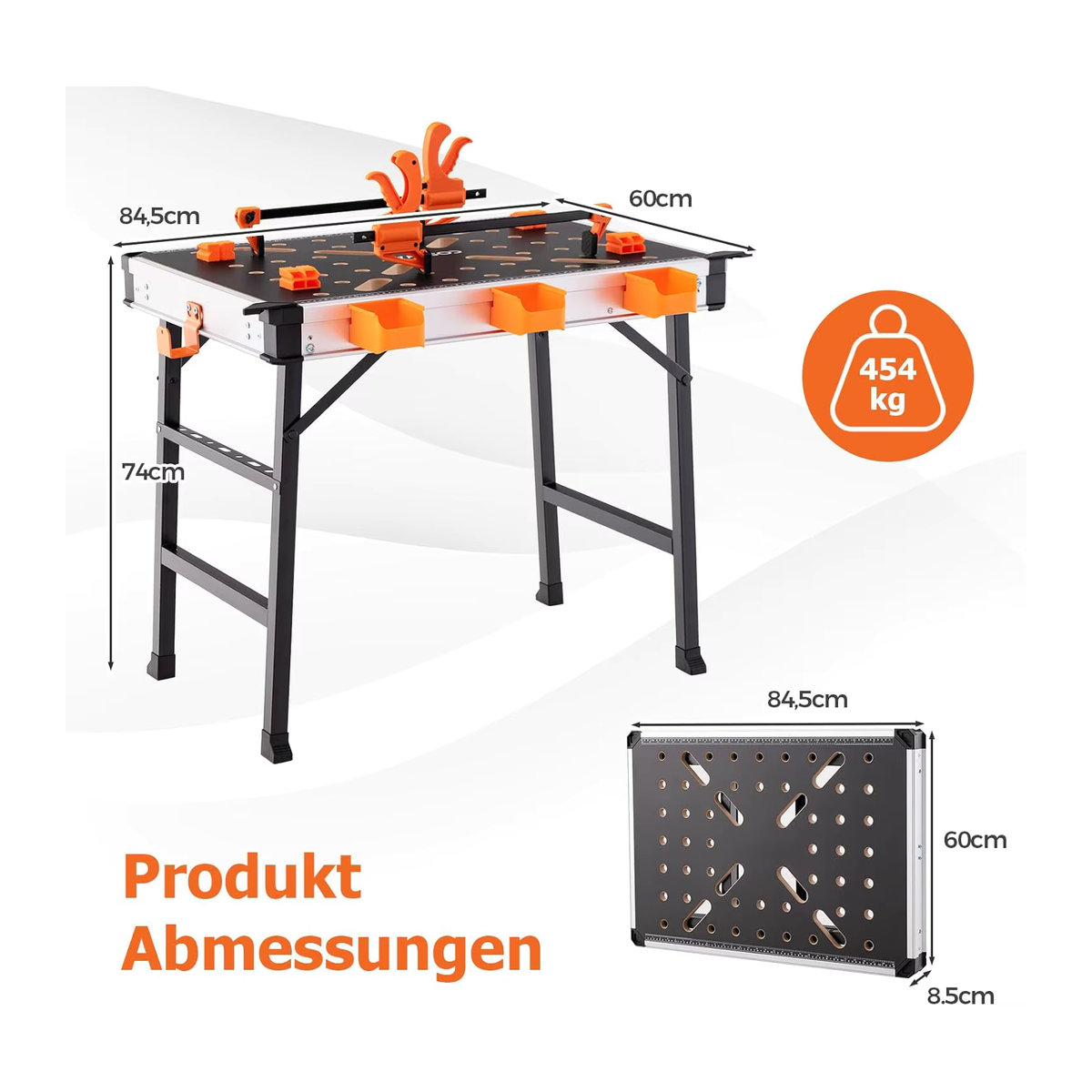 GOFLAME Klappbarer Arbeitstisch als Werkbank mit Metallrahmen, 2 Schnellklemmen, 4 Klemmhaken und 3 Werkzeugkästen in Schwarz - Bild 4