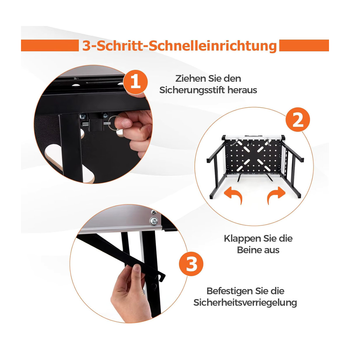 GOFLAME Klappbarer Arbeitstisch als Werkbank mit Metallrahmen, 2 Schnellklemmen, 4 Klemmhaken und 3 Werkzeugkästen in Schwarz - Bild 6