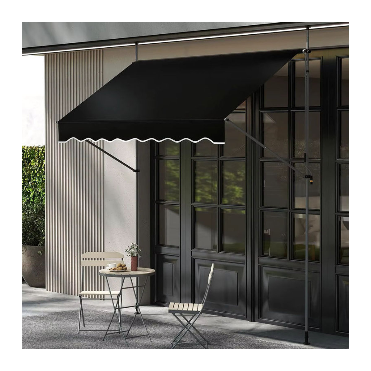 GOFLAME Klemmmarkise ohne Bohren mit Handkurbel, höhenverstellbarer Sonnenschutz aus Polyester, Schwarz, Breite: 250 cm - Bild 3