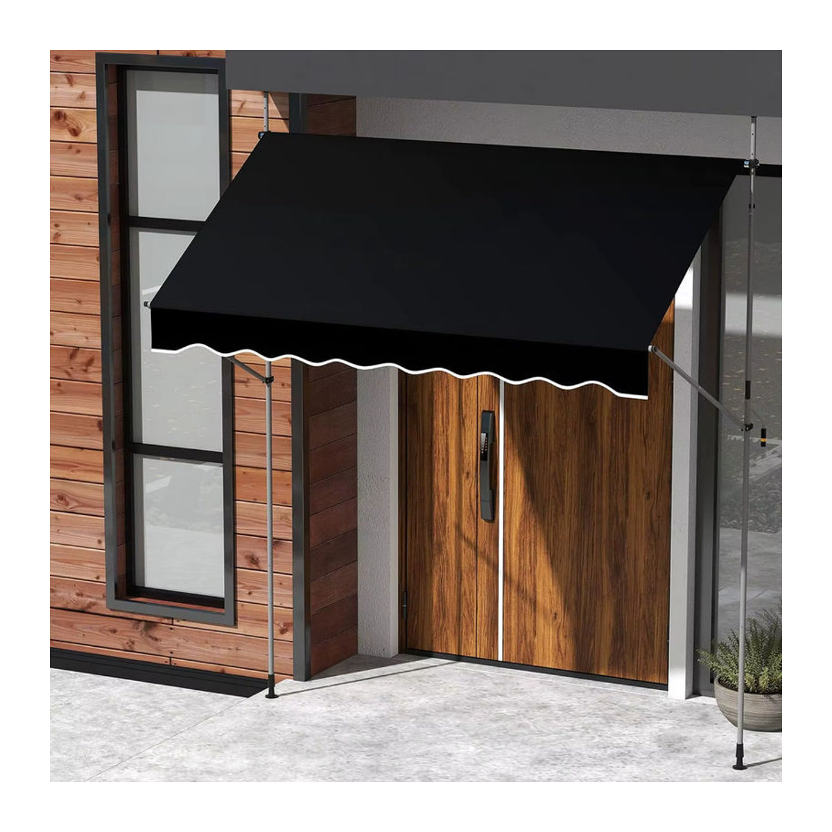 GOFLAME Klemmmarkise ohne Bohren mit Handkurbel, höhenverstellbarer Sonnenschutz aus Polyester, Schwarz, Breite: 250 cm - Bild 4