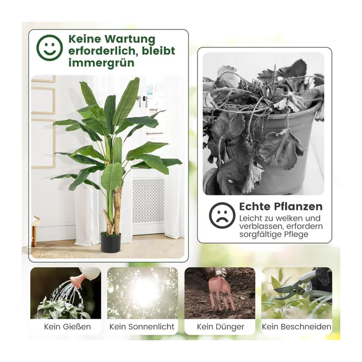 GOFLAME Künstliche Palme als tropische Paradiesvogelpflanze in Grün mit Topf, Höhe: 160 cm - Bild 2