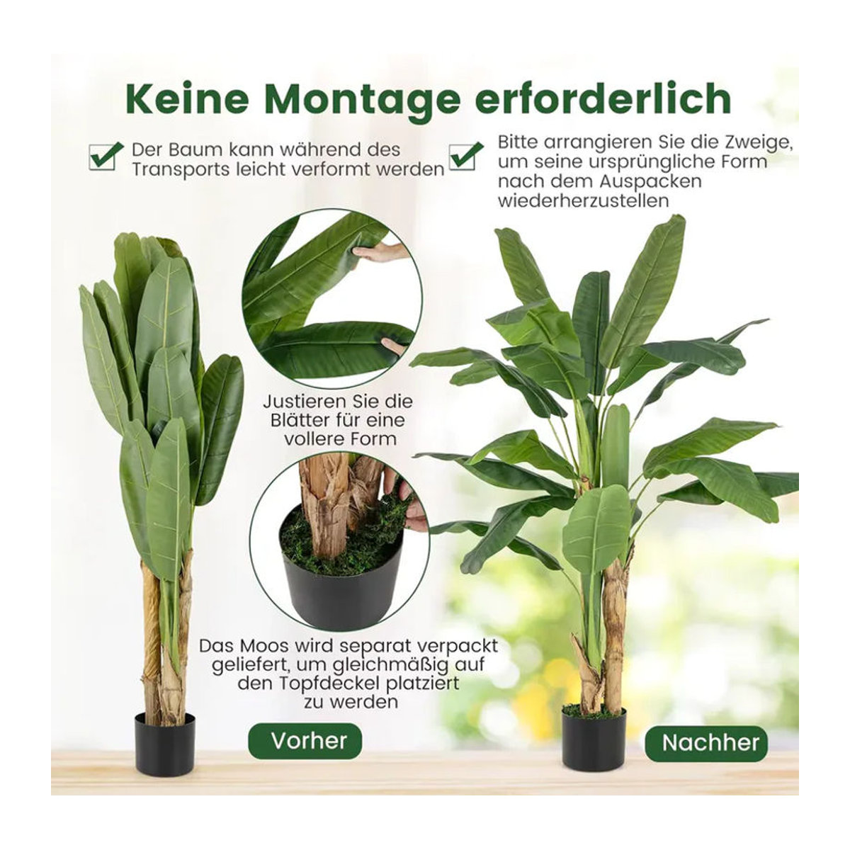 GOFLAME Künstliche Palme als tropische Paradiesvogelpflanze in Grün mit Topf, Höhe: 160 cm - Bild 5