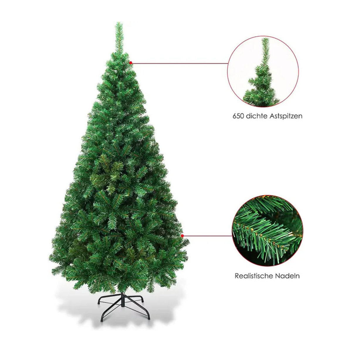 GOFLAME Künstlicher Weihnachtsbaum in Grün mit Metallständer, Höhe: 180 cm - Bild 2