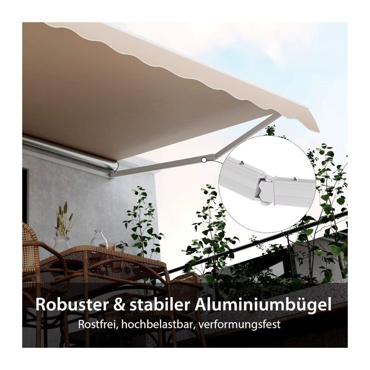 GOFLAME Markise mit Gelenkarm und Kurbel aus Aluminium in Beige, B: 400 cm, H: 250 cm - Bild 2
