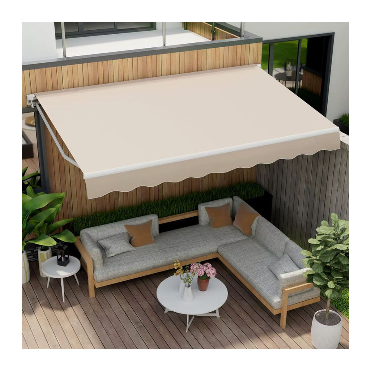 GOFLAME Markise mit Gelenkarm und Kurbel aus Aluminium in Beige, B: 400 cm, H: 250 cm - Bild 3