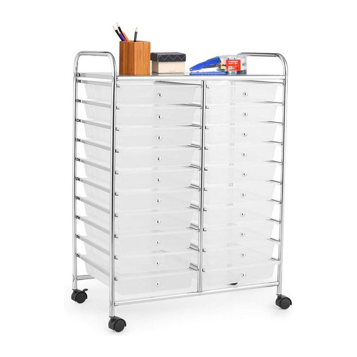 GOFLAME Rollcontainer mit 20 stapelbaren Schubladen und Metallrahmen in Bunt und Alufarben - Bild 1