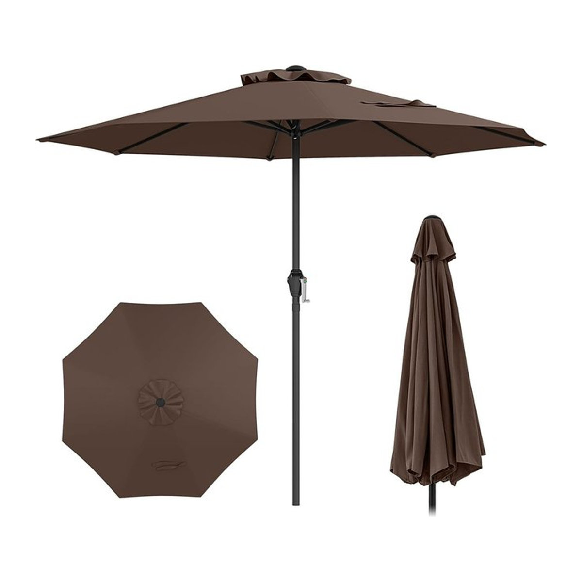 GOFLAME Sonnenschirm mit Kurbel in Braun für Garten, Balkon und Terrasse - Bild 1