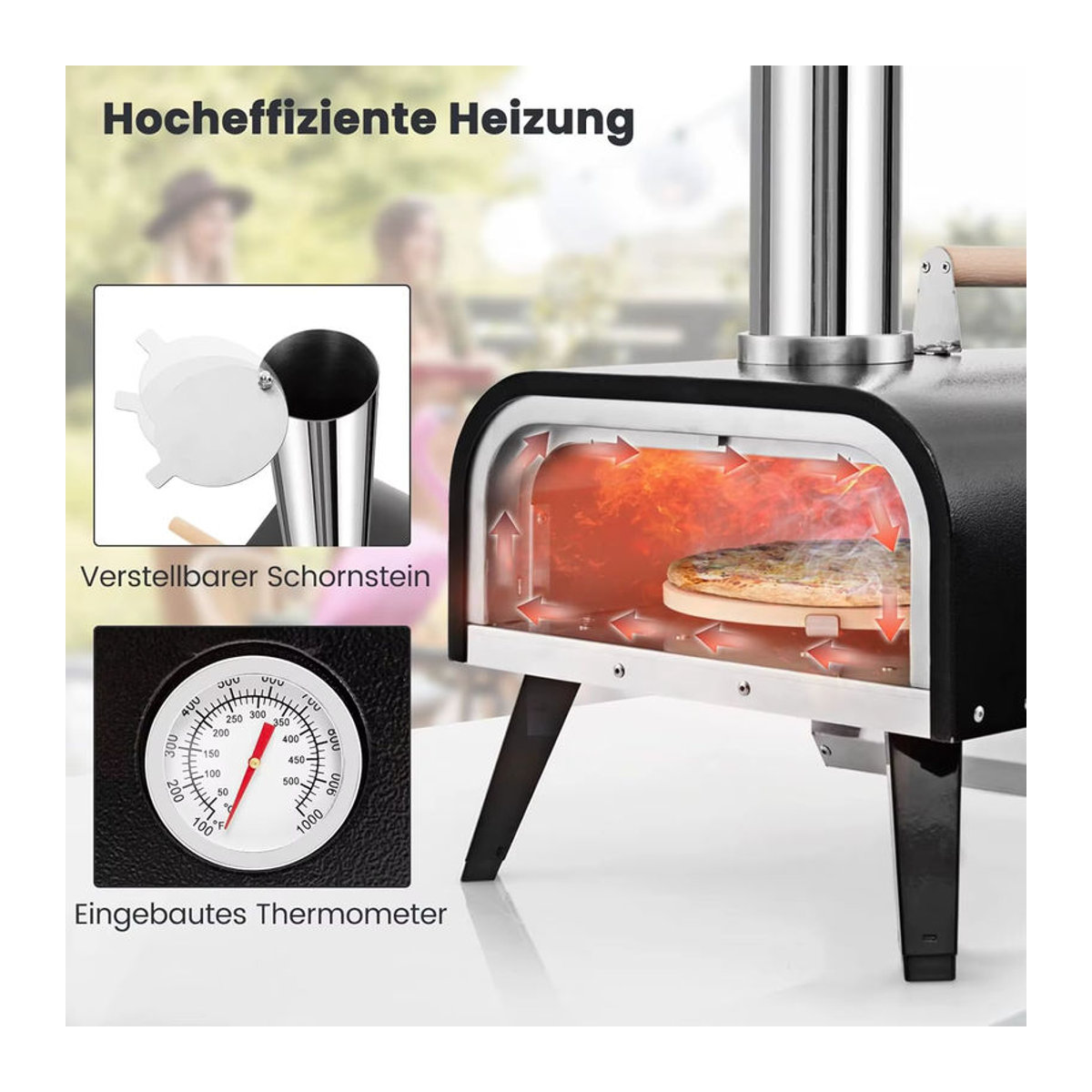 GOFLAME Tragbarer Pizzaofen aus Edelstahl mit Pizzastein, Pizzaschaufel, Thermometer, faltbaren Beinen und Tragetasche - Bild 5