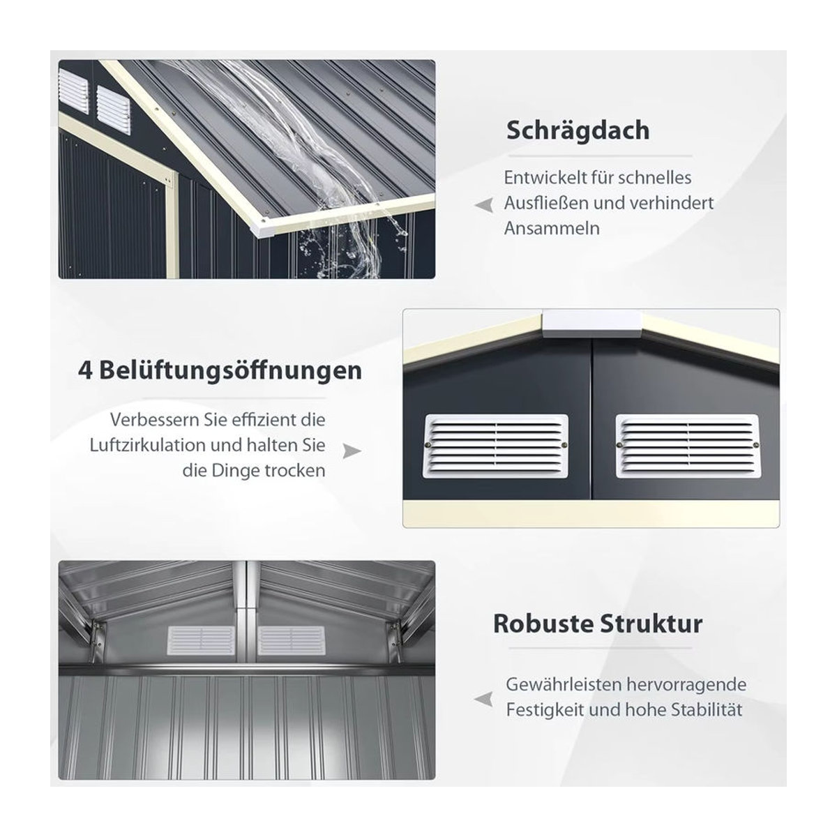 GOFLAME Werkzeugschuppen aus Metall in Grau und Anthrazit mit Schiebetür und 4 Lüftungsschlitzen, B/T/H: 277 x 191 x 202 cm - Bild 5