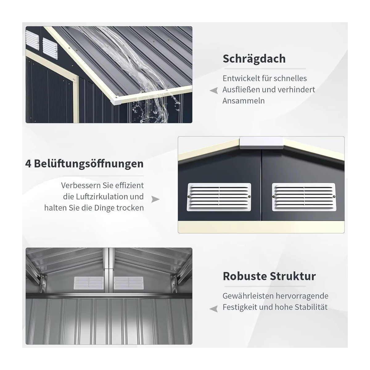 GOFLAME Werkzeugschuppen aus Metall in Grau und Anthrazit mit Schiebetür und 4 Lüftungsschlitzen, B/T/H: 340 x 255 x 210 cm - Bild 4