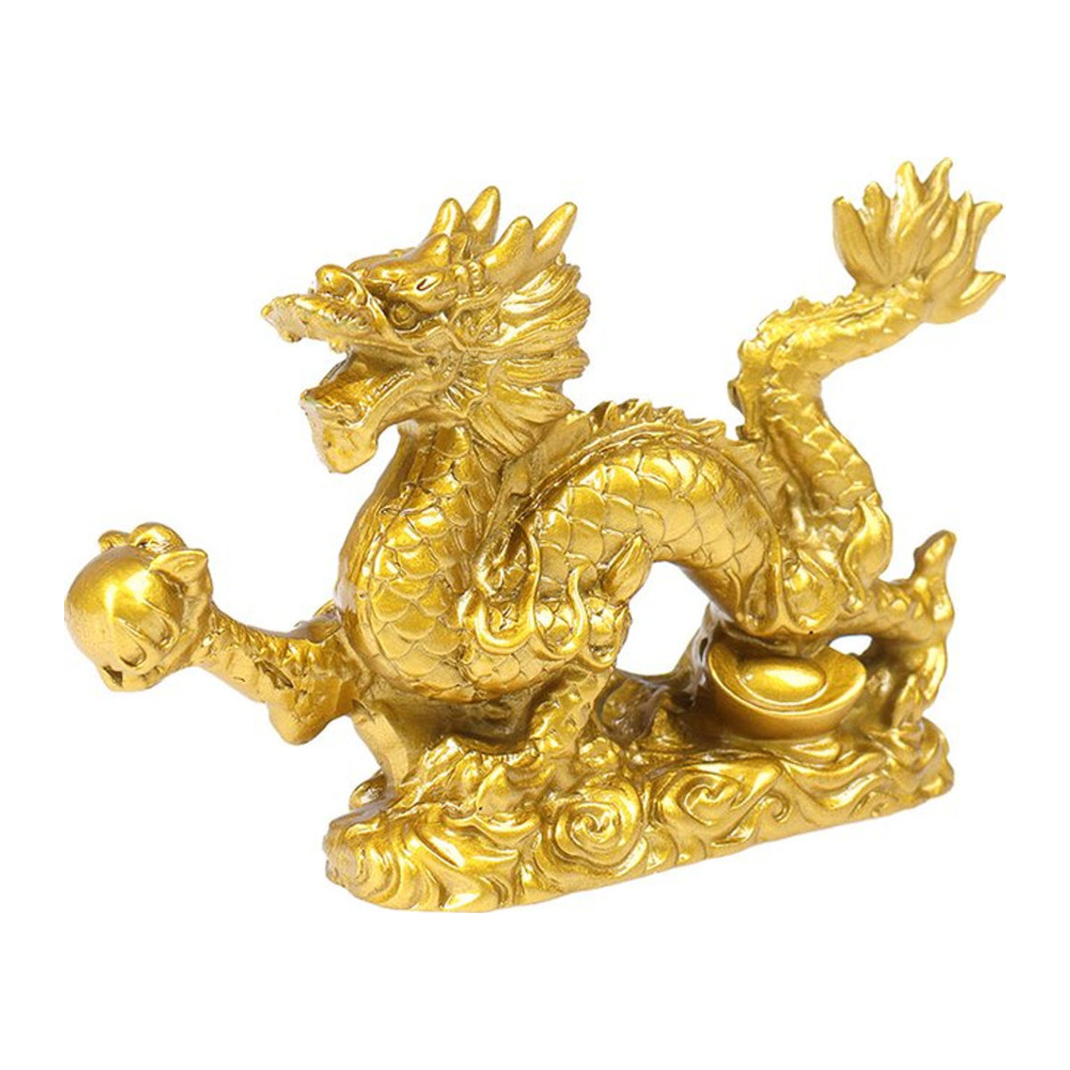 Goldene Drachen-Statue aus Kunstharz als orientalische Dekofigur für deinen Schreibtisch - Bild 1