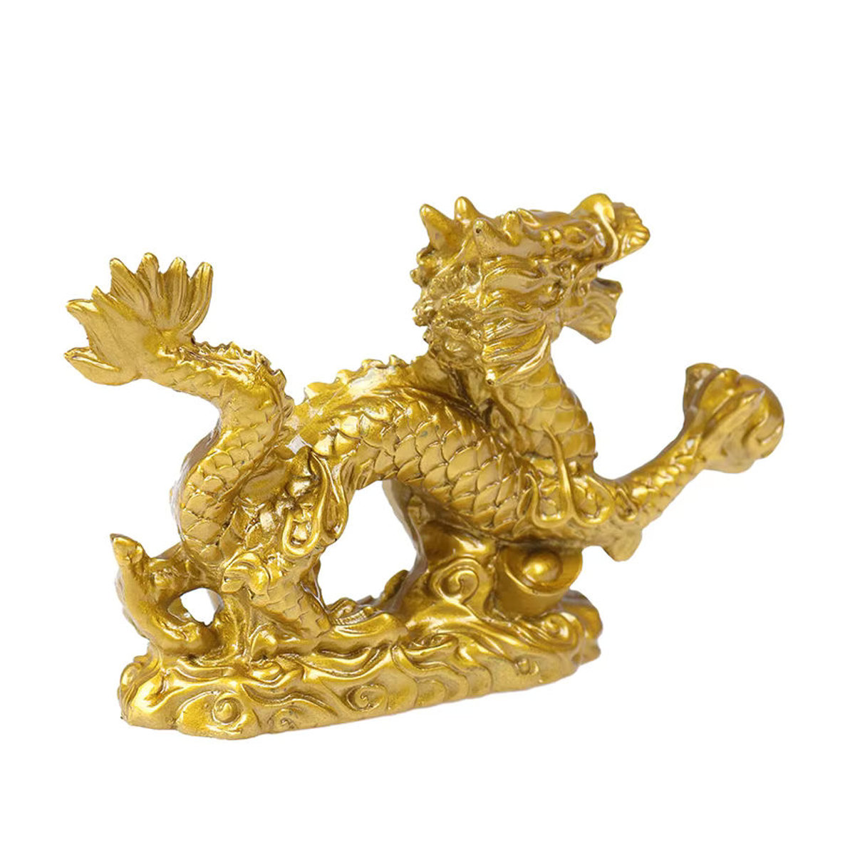 Goldene Drachen-Statue aus Kunstharz als orientalische Dekofigur für deinen Schreibtisch - Bild 3