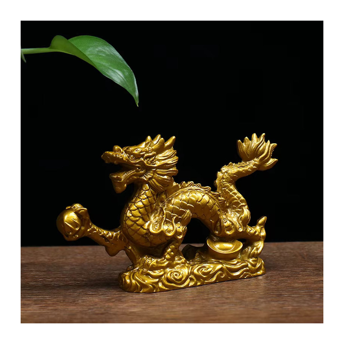 Goldene Drachen-Statue aus Kunstharz als orientalische Dekofigur für deinen Schreibtisch - Bild 6