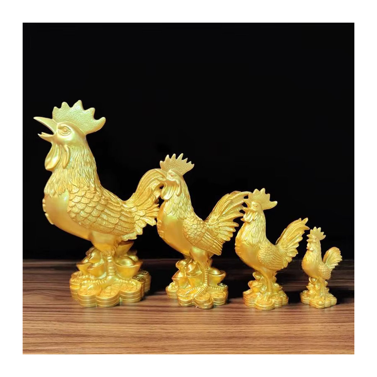 Goldene Hahn Dekoration aus Kunstharz als Glücksbringer Statue für dein Wohnzimmer - Bild 2