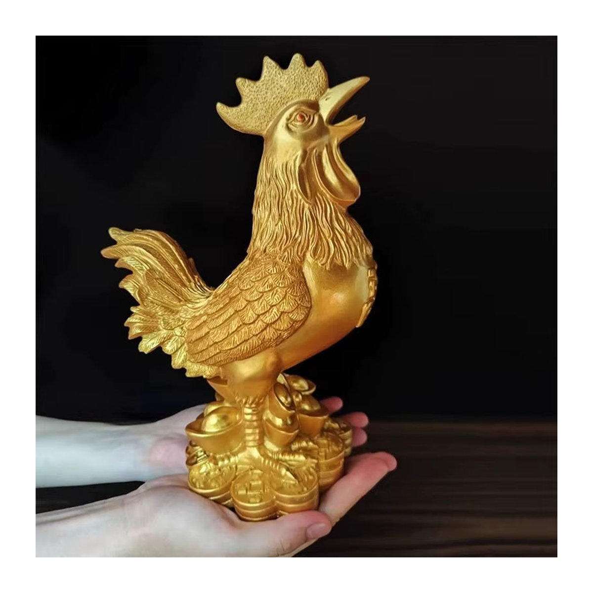 Goldene Hahn Dekoration aus Kunstharz als Glücksbringer Statue für dein Wohnzimmer - Bild 3