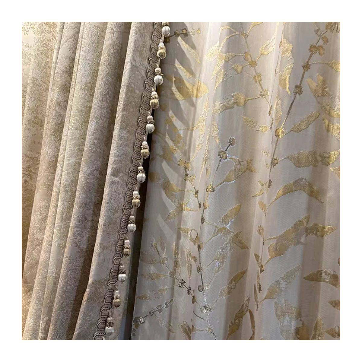 Goldene Jacquard-Vorhänge mit Tier-Motiv und Golddraht-Effekt für Wohnzimmer und Schlafzimmer - Bild 2