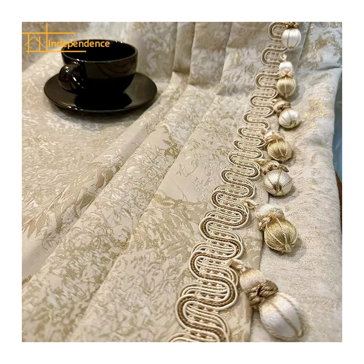Goldene Jacquard-Vorhänge mit Tier-Motiv und Golddraht-Effekt für Wohnzimmer und Schlafzimmer - Bild 3