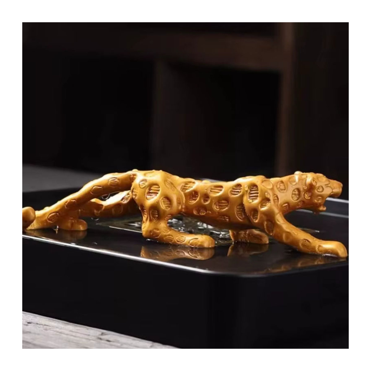 Goldene Leoparden-Teehaustierfigur als dekorative Tierfigur für Teezeremonien und Armaturenbretter - Bild 3
